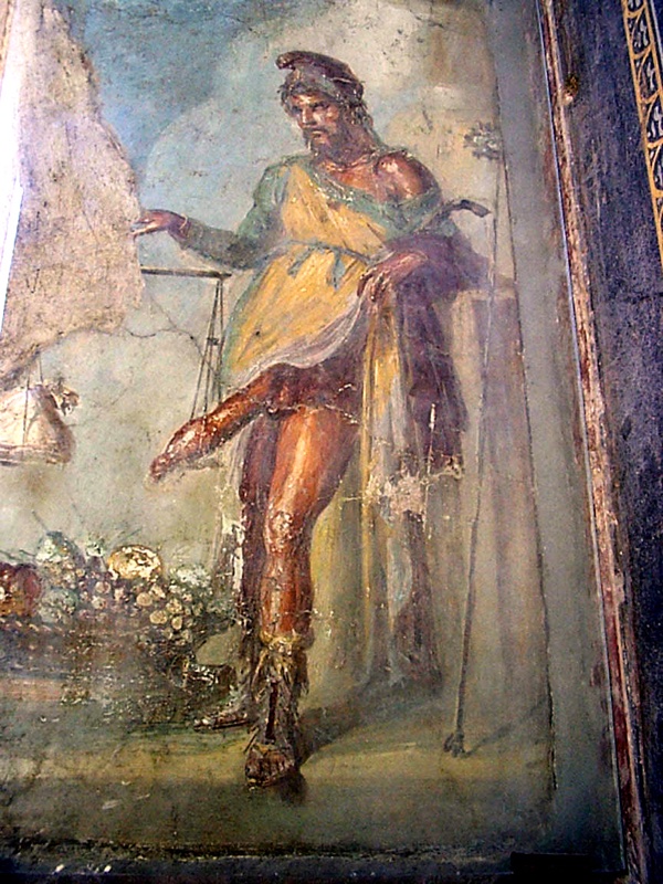 Fresque romaine représentant un homme pesant son énorme sexe